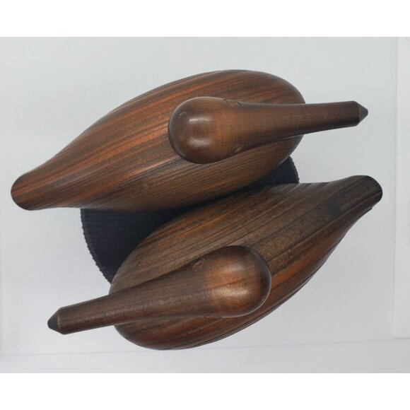 VTG MCM Shakey's Noisy Oyster Cypress Wood Carved Pelicans Figurine - Picture 12 of 14